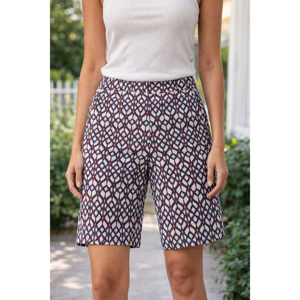 GG Blue Shorts Women's Size 10 Multicolor Geometric Dophamine Snap Button Active